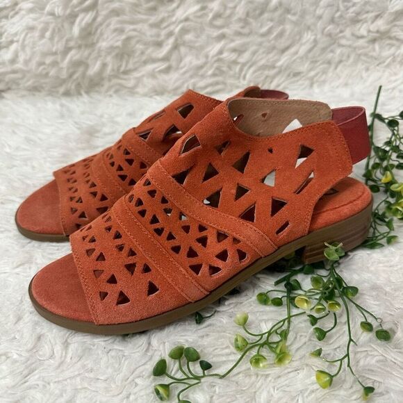 Diba DREAMER Orange Suede Cut Out Open Toe Women's Sandals size 7 M - Picture 4 of 7